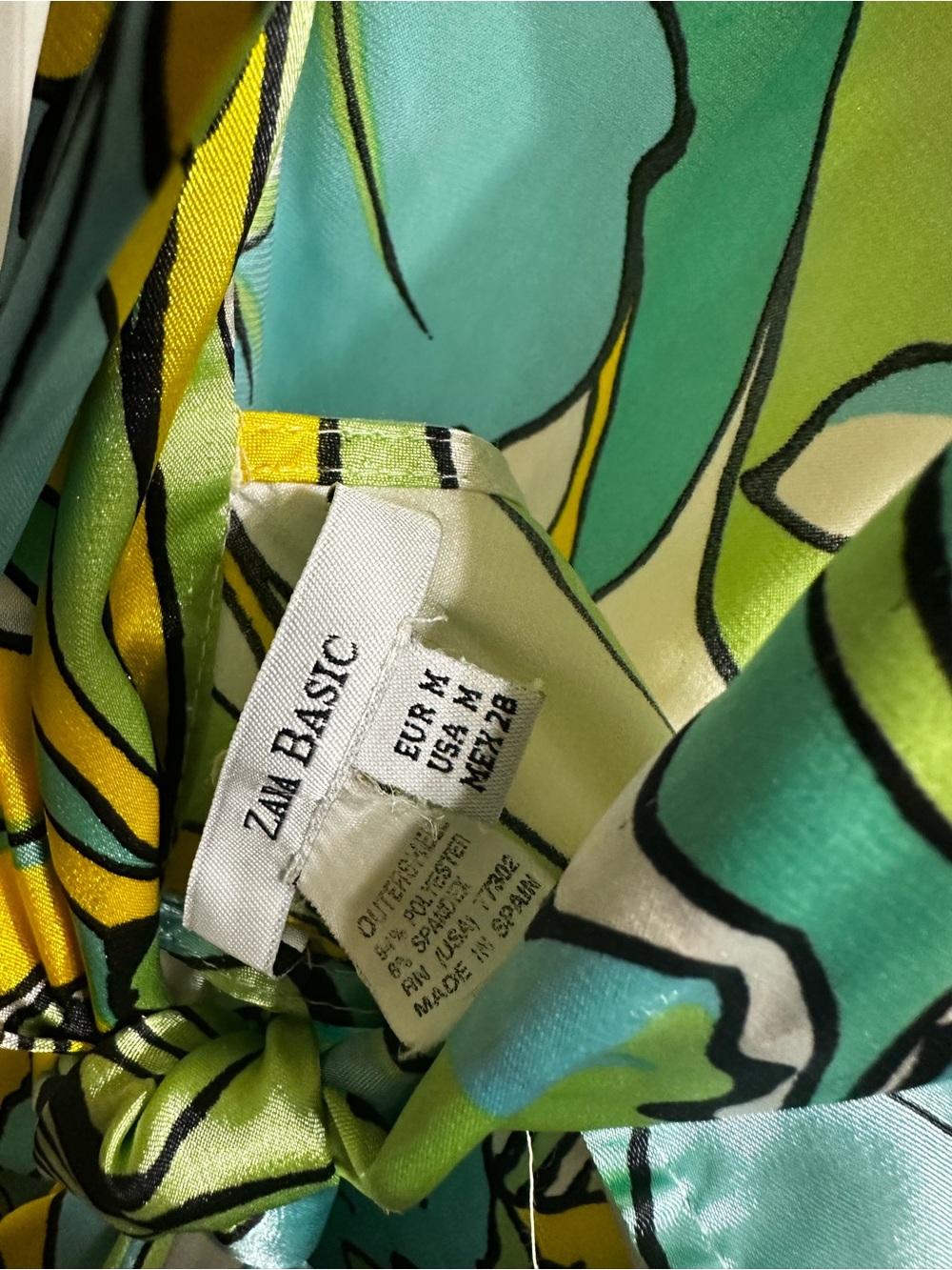 Zara Floral Halter Satin Top in Aqua, Yellow & Green- size Medium - Picture 4 of 4